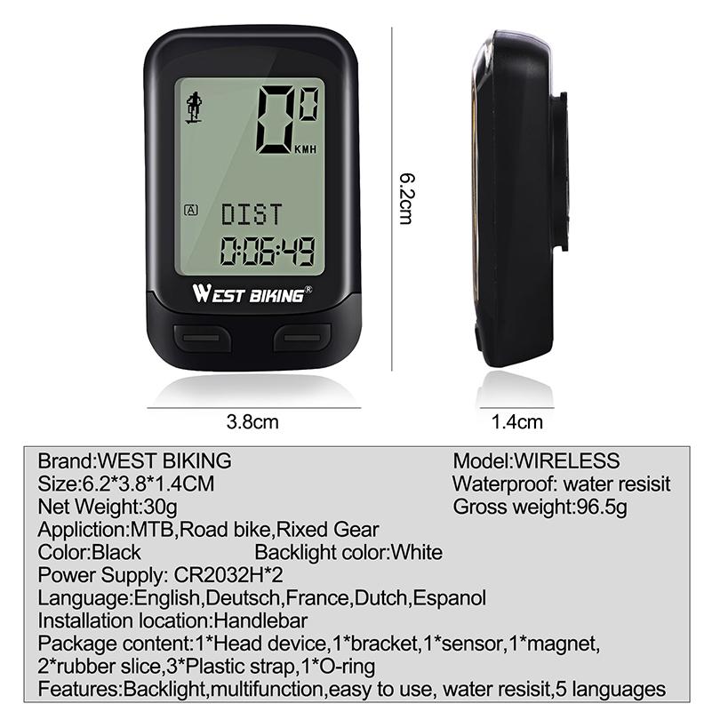 WEST BIKING 5-язычный беспроводной водонепроницаемый GPS-одометр для велосипеда, велокомпьютер, влагозащищенный, велосекундомер, крепление для датчика для электровелосипеда
