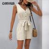 Women's New Summer Jumpsuit V-neck Sleeveless Striped Jumpsuit Shorts