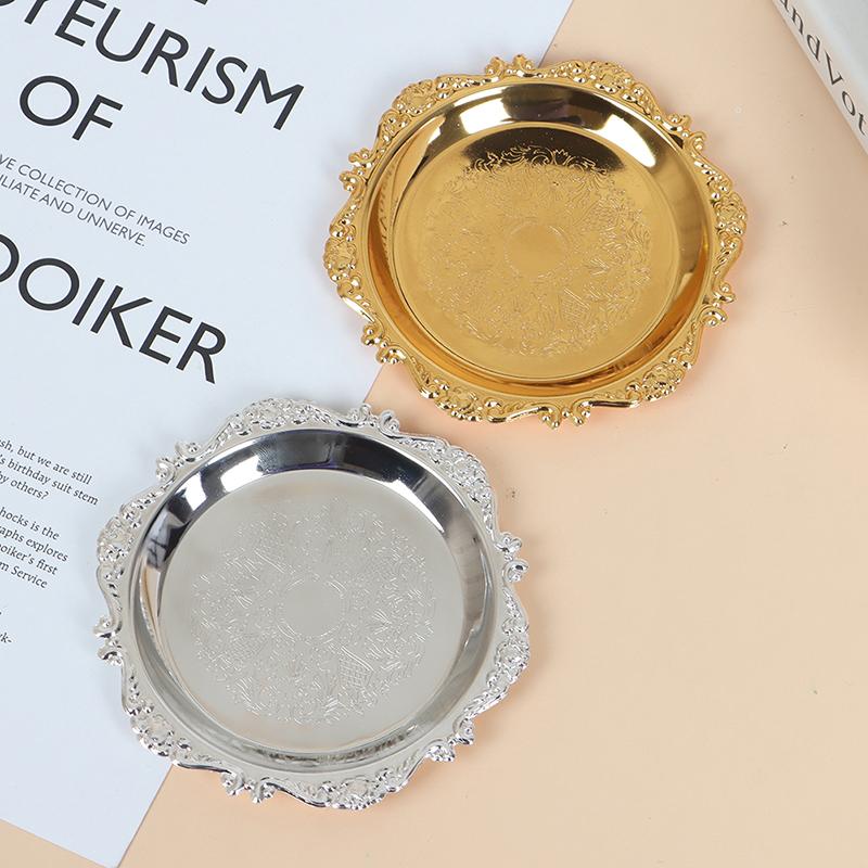 Серебряный золотой железный поднос глянцевая тарелка для украшения украшения фуршет фрукты торт праздничные принадлежности десерт всякая всячина хранение тарелки