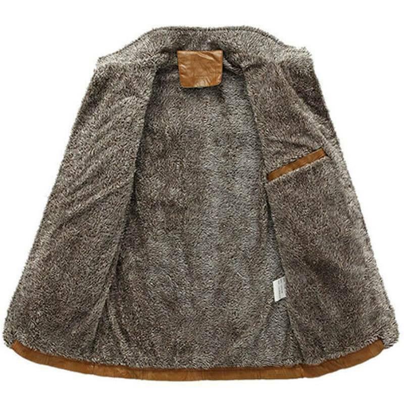 Мужское теплое зимнее пальто с кожаной меховой подкладкой, толстое пальто, ковбойская куртка, верхняя одежда