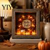 Wood Glass Picture Frame Halloween Shadow Box DIY Lighted Craft Kit, Wooden Night Light with Decorative Display Sea Stones, Gothic LED Memory Case for