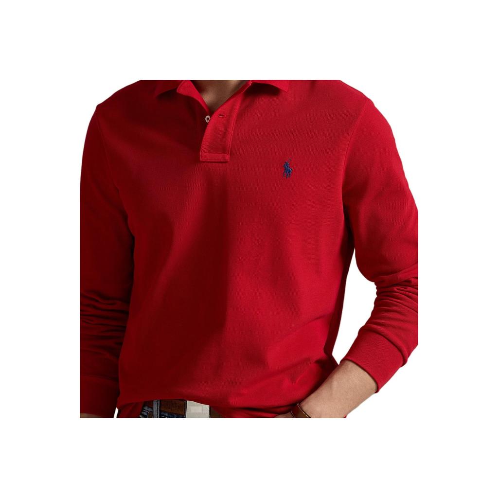 Polo Ralph Lauren Классический крой Свободный Дышащий Хлопковая сетка В рубчик Лонгслив Поло Мужские топы 710680792-069