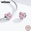 WOSTU Бусины в форме любви из стерлингового серебра 925 пробы с розовым прозрачным цирконом, подходящие к оригинальному браслету-подвеске