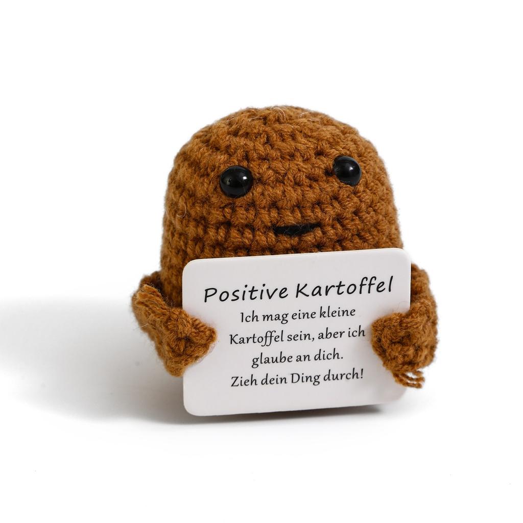 Positive Crochet Potato Doll with Card Handmade Knitted Emotional Support Hug Pocket Cucumber Ornament Room Decor Christmas Gift