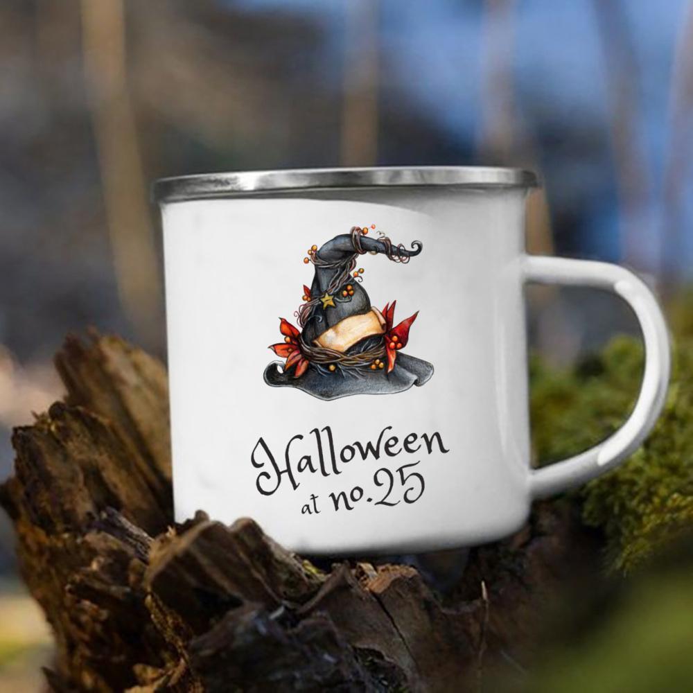 Witch Pumpkin Printing Mug Retro Halloween Enamel Handle Cups Coffee Tea Milk Mugs Party Kitchen Decorate Fun Gift for Children