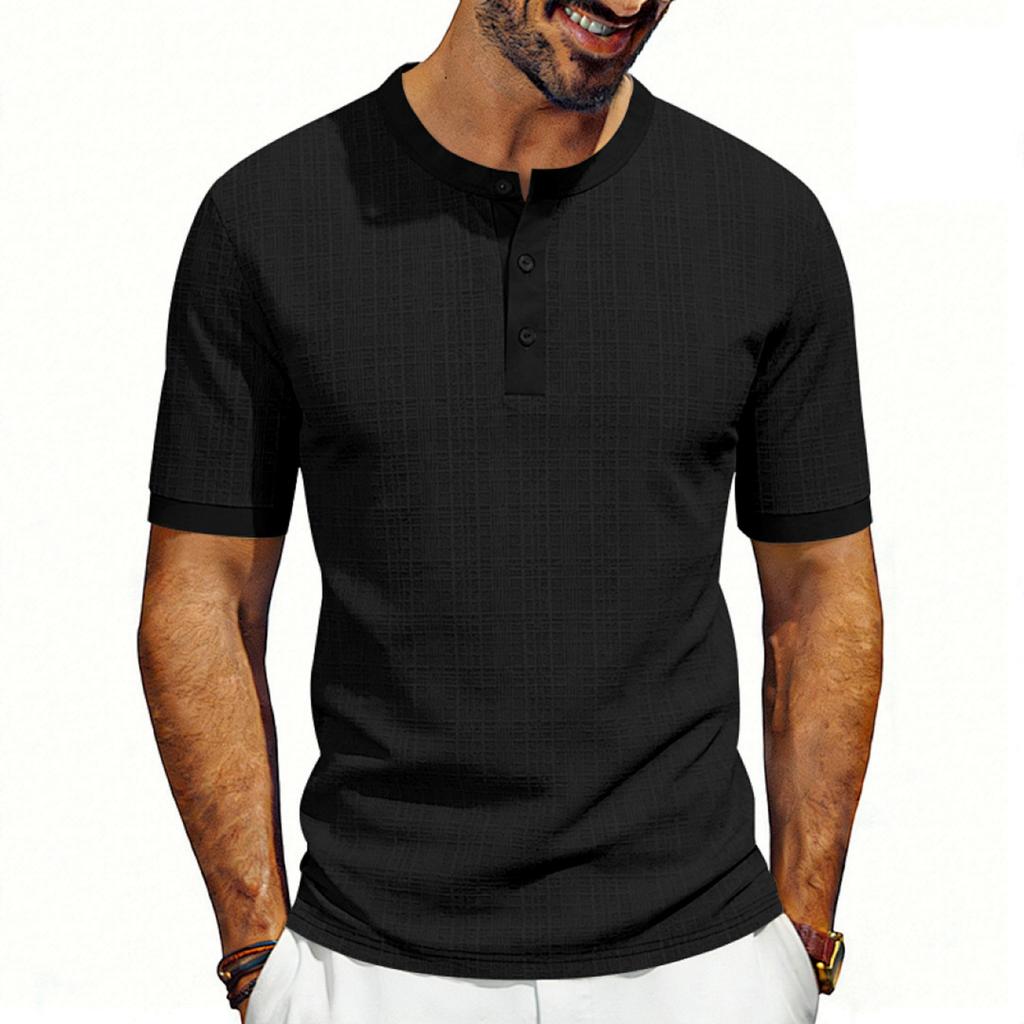 Мужская футболка-henley с коротким рукавом, повседневная, на пуговицах, льняная, легкая, дышащая, летний топ для повседневной носки