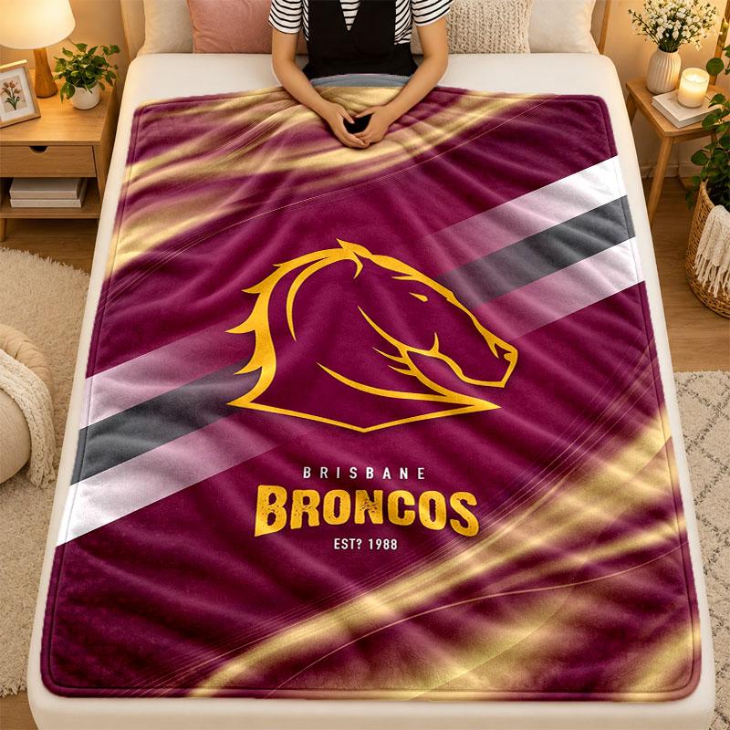 Flannel BlanketBrisbane Broncos Warm Soft Throw Blanket for Indoor Sofa Bed Living Room Use