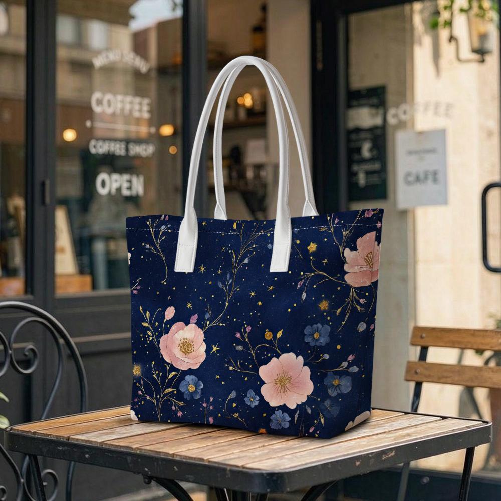 Romantic Floral Tote Bag Fashion Casual Large Capacity Daily Commute All Match Portable Carry Bag