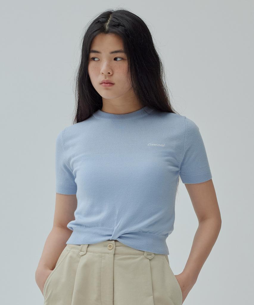 COVERNAT WOMAN Twist Wool Short Sleeve Knit Light Blue