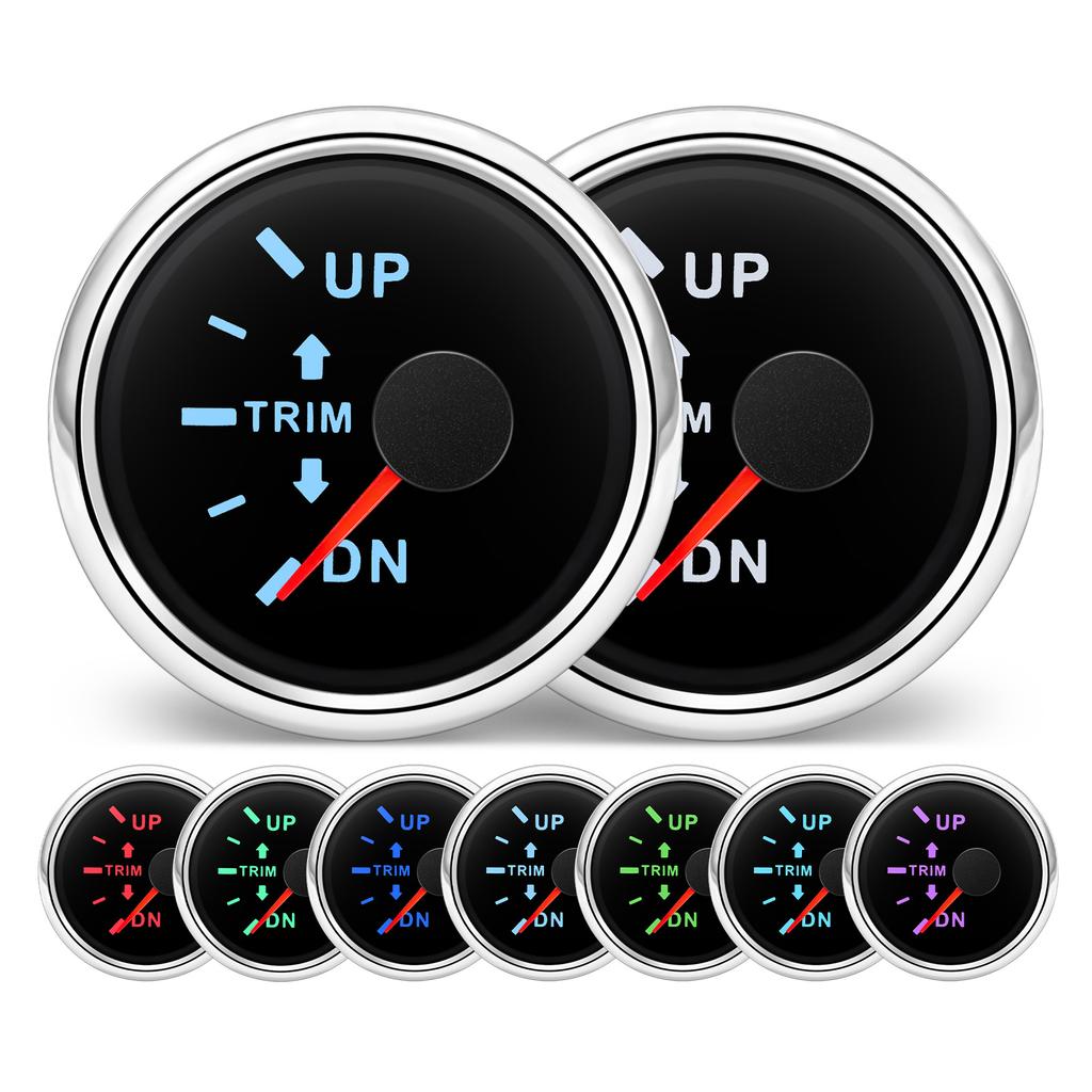 52mm Boat Balance Gauge 0-190ohm Boat Trim Meter Trim Tilt Indicator Digital pointer Gauge 7-color backlight For Yacht Marine