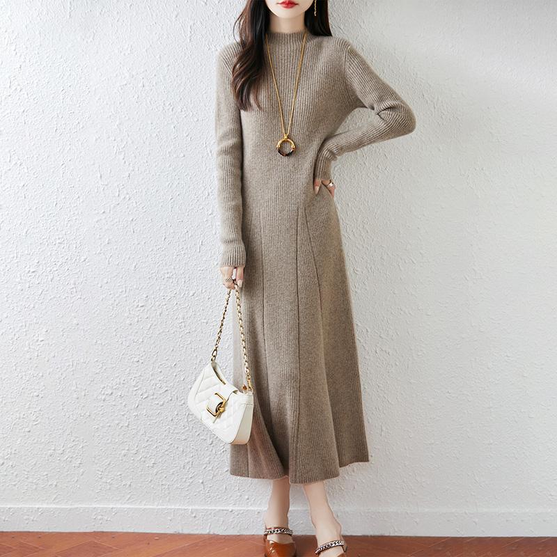 Женское платье-свитер 100% шерсть MODERN NEW SAGA Водолазка вязаный длинный пуловер зимние джемперы шерстяное длинное платье женское