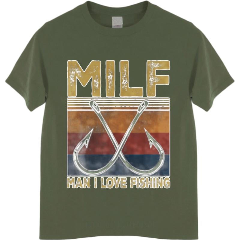 Printed Teeshirt Male Short Sleeve Tshirt Fashion Milf Man I Love Fishing Hooks Pattern Everyday Unisex Tees Quick Dry Shirt