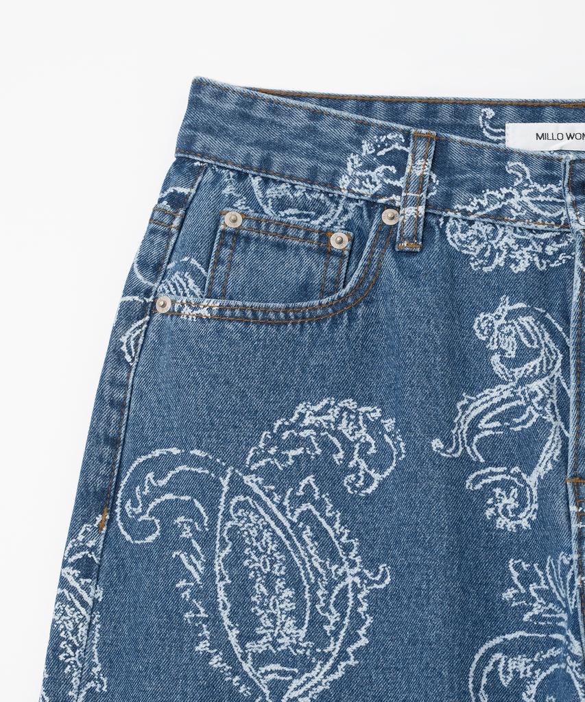 MILLO WOMEN Paisley Wide Jeans [Mid Blue]