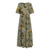 Women's Vintage Print Casual Summer Short Sleeve O-neck Thin Cotton Dresses