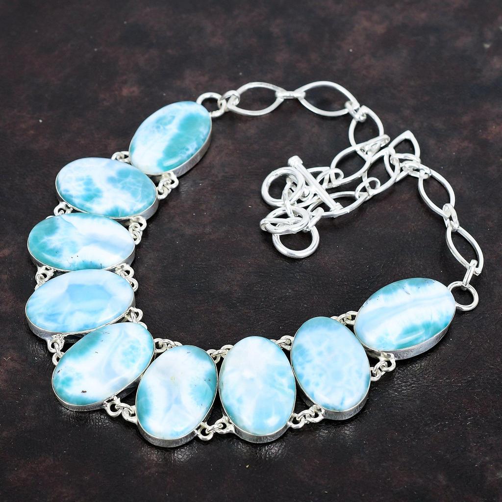 Ожерелье из ларимара, ожерелье из натурального драгоценного камня, ожерелье из стерлингового серебра 925 пробы, регулируемая цепочка, дизайнерские украшения ручной работы, подарки для друга