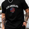 Summer Men's Round-neck American Los Angeles Flag Casual T-shirt, 100% Pure Cotton Casual Breathable Short-sleeved Top