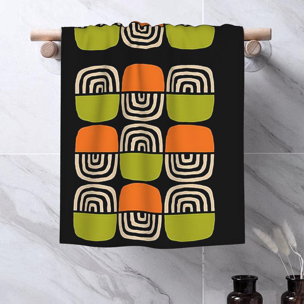 Half Concentric Circle Pattern Black Orange Green and Beig Soft Face Towel Quick Dry Pool Bath Cotton Towels Breathable