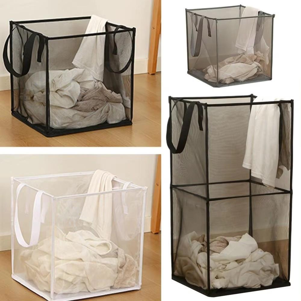 Reinforced Handles Laundry Basket Breathable Mesh Storage Basket Square Dirty Clothes Basket Home