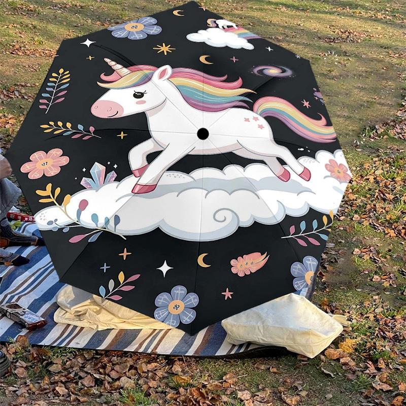 1PC Unicorn Clouds Umbrella-8-Rib Reinforced Portable Folding Travel Suitable for All Seasons Outdoor Daily Use -J0366