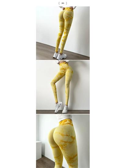 Персиковые тай-дай леггинсы для йоги с высокой талией для женщин - Быстросохнущие бесшовные фитнес-леггинсы для ягодиц