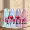1PC Love Like Jesus Heart Faith Lettering 750ml Color Plastic Sports Water Bottle Leakproof Flip Straw Lid Suitable for Sports Office Home Use