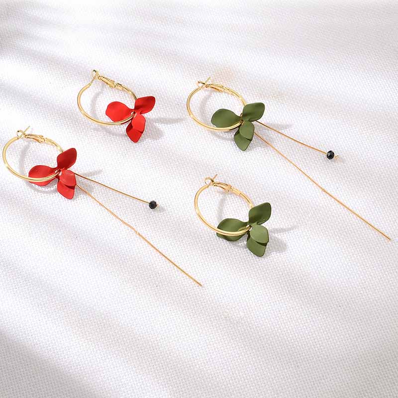 Petal Asymmetric Earrings Fashion Personalized Long Geometric Circle Tassel Eardrop Earrings