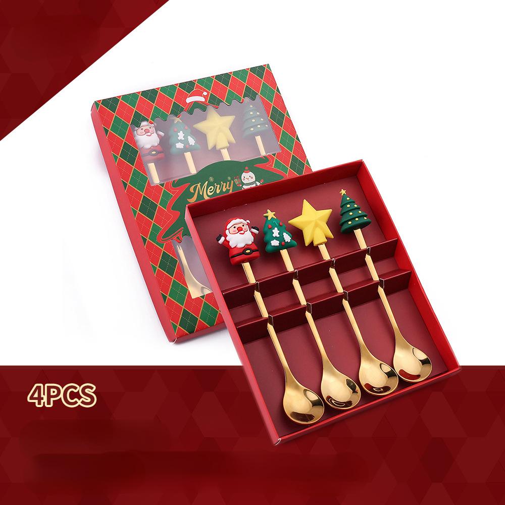 Рождественский набор ложка и вилка Десертная ложка и вилка Кофейная ложка Рождественский кулон ложка и вилка Подарочный набор Деда Мороза