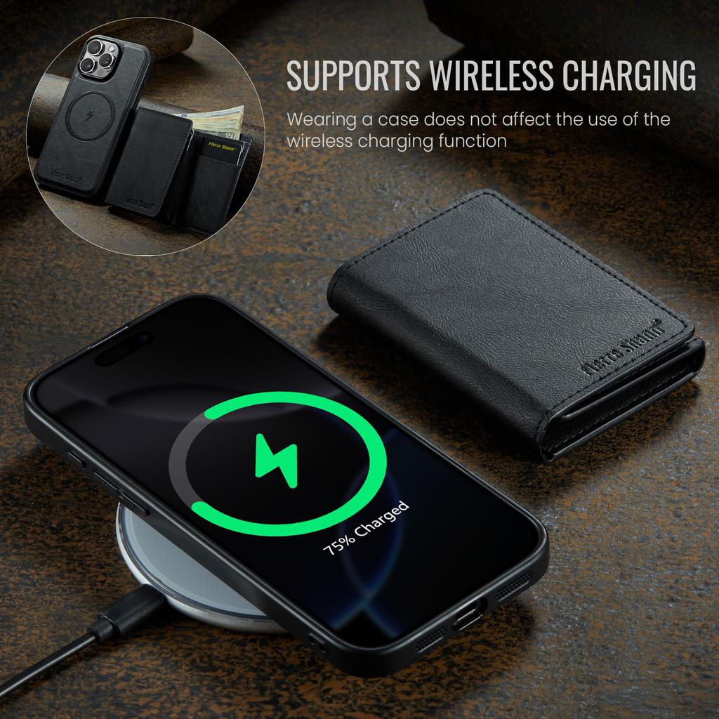 Detachable Card Wallet Leather Case for iPhone 16 Pro Max 17 Air 16e 17E 15 Plus 14 13 12 11 7 8 SE3 Magnetic Charging Cover
