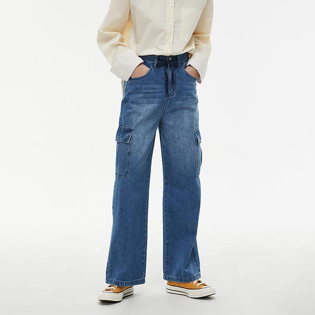 LAP Cargo Wash Contrast Drawstring Long Wide Pants Aq1Dp265