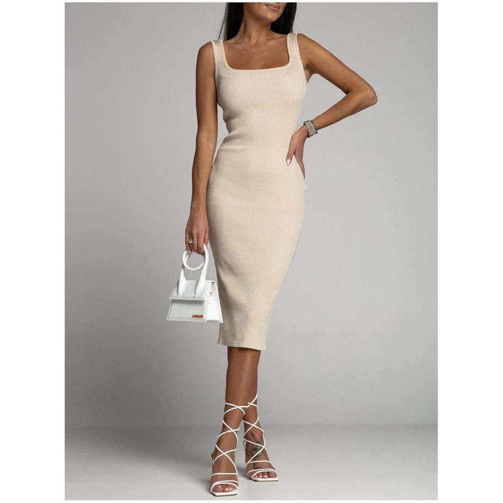 Летнее модное вязаное в рубчик простое черно-белое облегающее клубное платье без рукавов, базовое платье миди для женщин, повседневные элегантные сексуальные женские платья