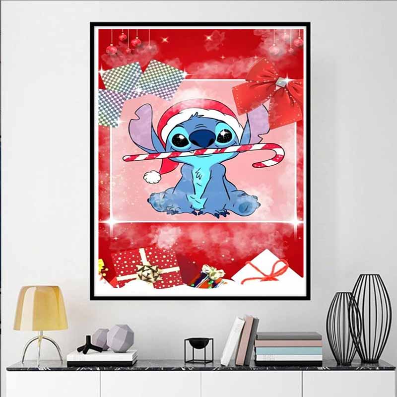 Disney Diamond Painting Lilo  Stitch Christmas Theme Romantic Artwork Diamond Mosaic Cross Stitch Diamond Inlaid Room Decoration Gift