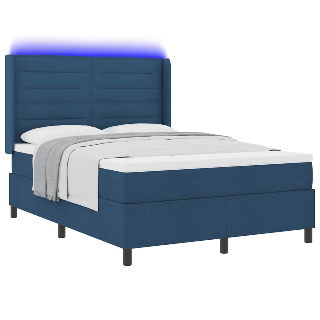 LED Box Spring Bed with Mattress Blue 140 x 200 cm Fabric
