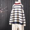 Autumn And Winter Stripes Color Matching Button Round Neck Knitted Cardigan Women Long-sleeved Sweater All-match