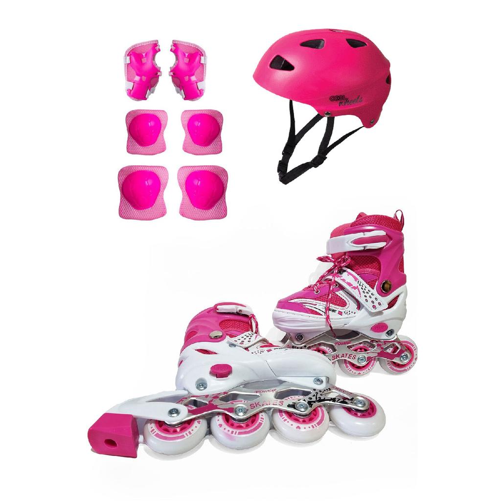 Набор 3 в 1 с регулируемым колесом с подсветкой цвета фуксии для девочек и детей, качественный шлем и наколенники