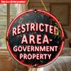 2D Flat 20*20cm1pc Restricted Area Government Property Wooden Warning Pendant, Red&black Neon Corroded Design Sign Board, Perfect for Government