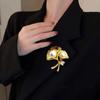 Retro Elegant Ginkgo Leaf Faux Pearl Brooches Fashion Men Wedding Party Flower Zircon Brooches Pin