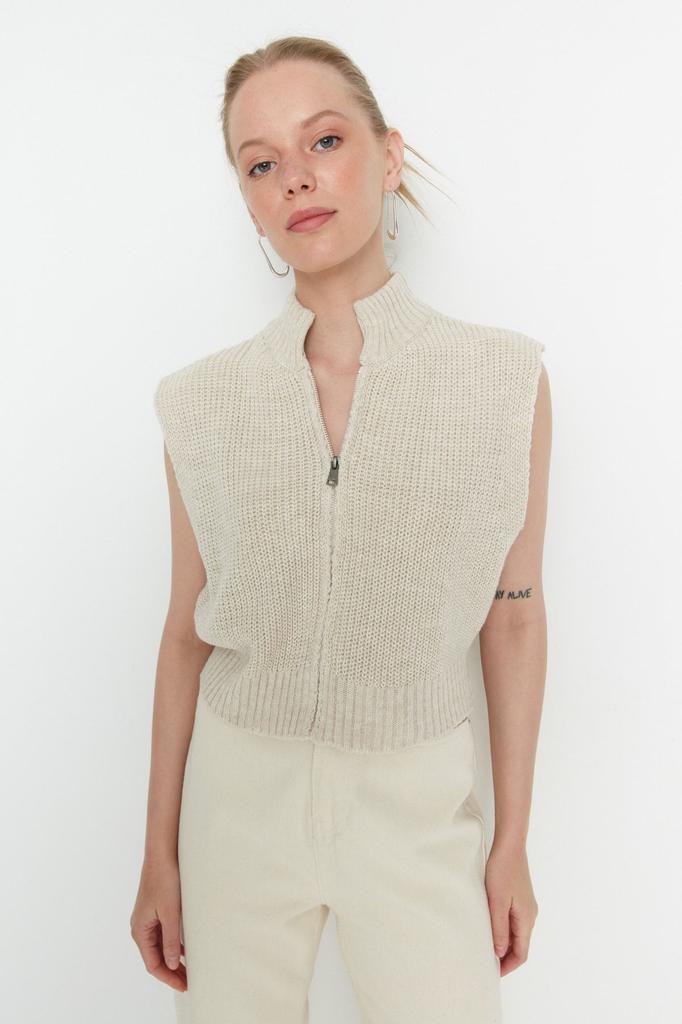 Женский модный стильный свитер, укороченный базовый трикотаж на молнии, жилет