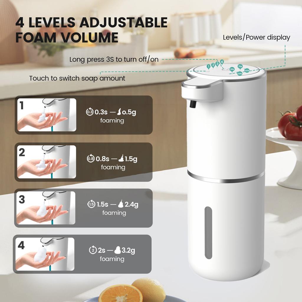 Fully automatic liquid soap dispenser12.8oz/380ML Electric Wall-Mounted Touchless Soap Dispenser Suitable for Kitchen and Bathroom USB Rechargeable