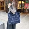 Large Capacity Bow Printed Lace Denim Tote Bag Women's Shoulder Bag