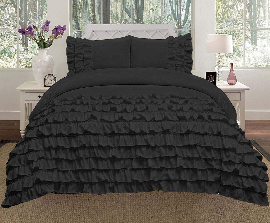 Luxora 3PC Egyptian Cotton 600TC Duvet Set with Asymmetric Half Ruffle Charm - Multi Sizes & Colors (1 Duvet Cover & 2 Pillow Shams)