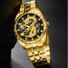WLISTH Мужские часы с тисненым золотым драконом, водонепроницаемые, инкрустированные бриллиантами, мужские, модные, для среднего и пожилого возраста, часы