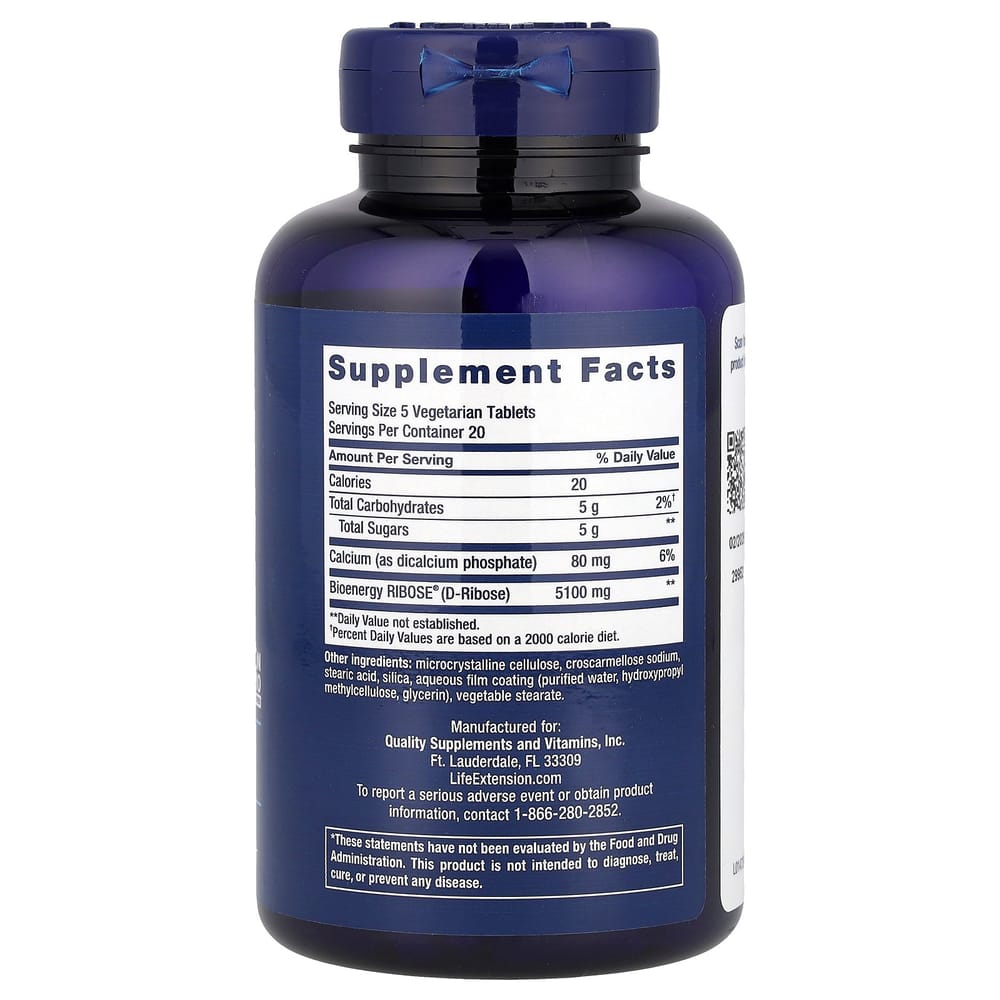 Life Extension D-Ribose Vegetarian Tablets, 100 Count