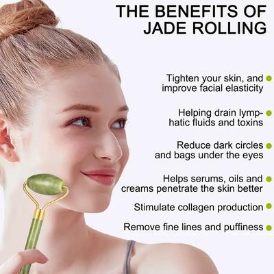 4 шт. Нефритовый ролик и Гуаша, роликовый массажер для лица с скребком Гуаша, нефритовый массажер для лица и шеи - Mother's