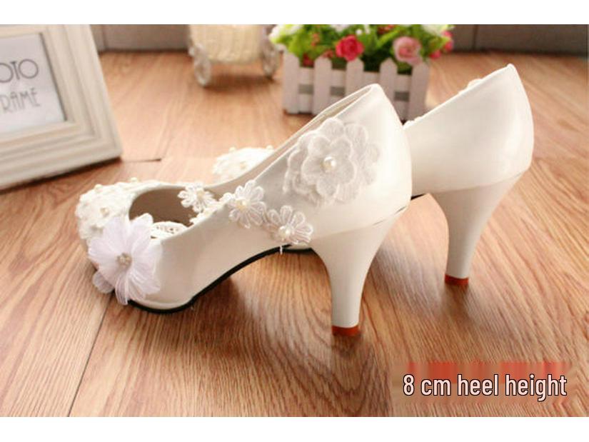 Star Cat Plus Size Low Heel Lace Wedding Shoes with 3D Floral Design