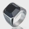 Hecheng Wish Creative Black Agate Steel Men's Ring - European & American Style