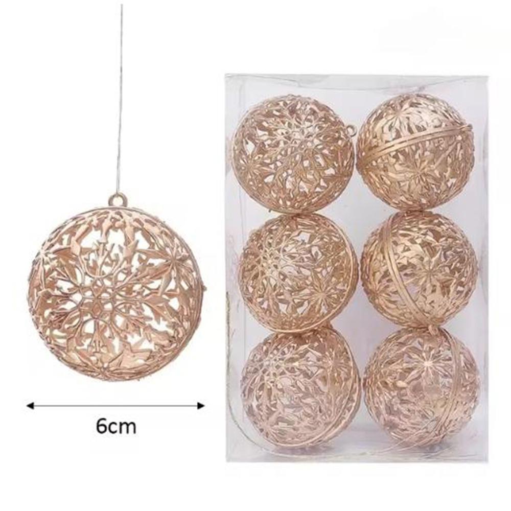 6Pcs 6CM Christmas Glitter Ornament Balls Red Gold Christmas Ball Pendants Hollow Out Decorative Christmas Tree Decoration