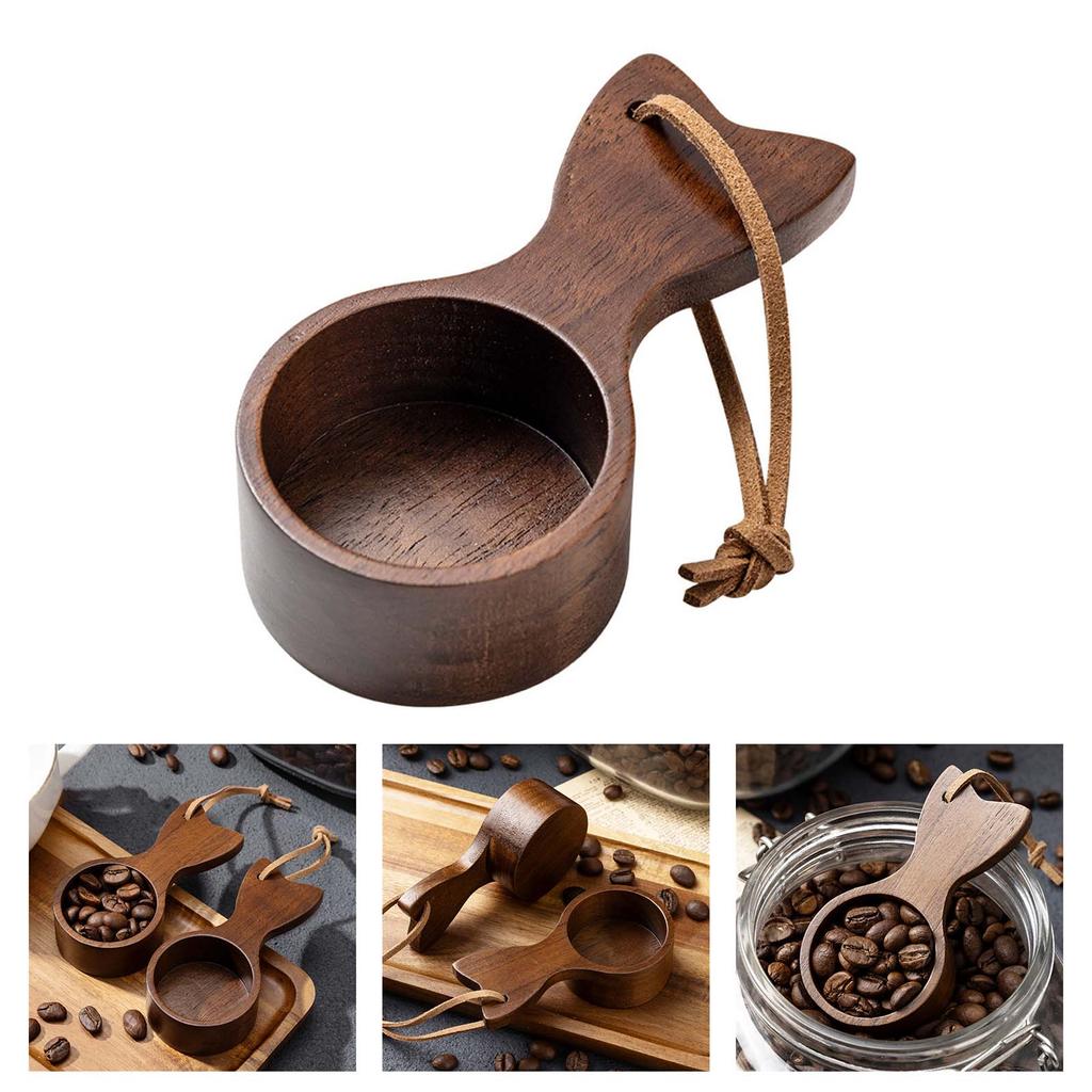 Short Handle Coffee Bean Scoop Walnut Wood Compacts Design For Precise Coffee Grounds Measuring Kitchen Tool Utensils
