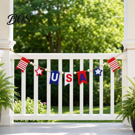 Durable Party Banner Patriotic Garland for 4th of July Decorations, Red White Blue Hanging Detachable Bunting Memorial Day, Veterans Independence Day