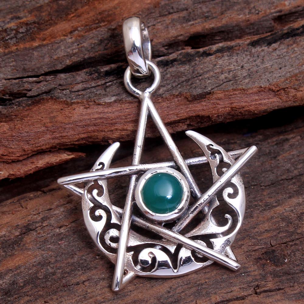 Сердолик Ларимар Кианит Зеленый Оникс Лунный Камень Звезда и Луна Подвеска Стерлингового Серебра 925 Ювелирные Изделия Ручной Работы