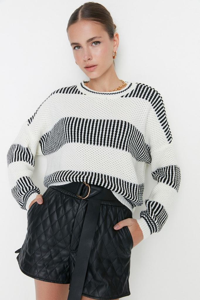 Женский свитер в элегантном стиле, трикотаж с цветными блоками, свитер